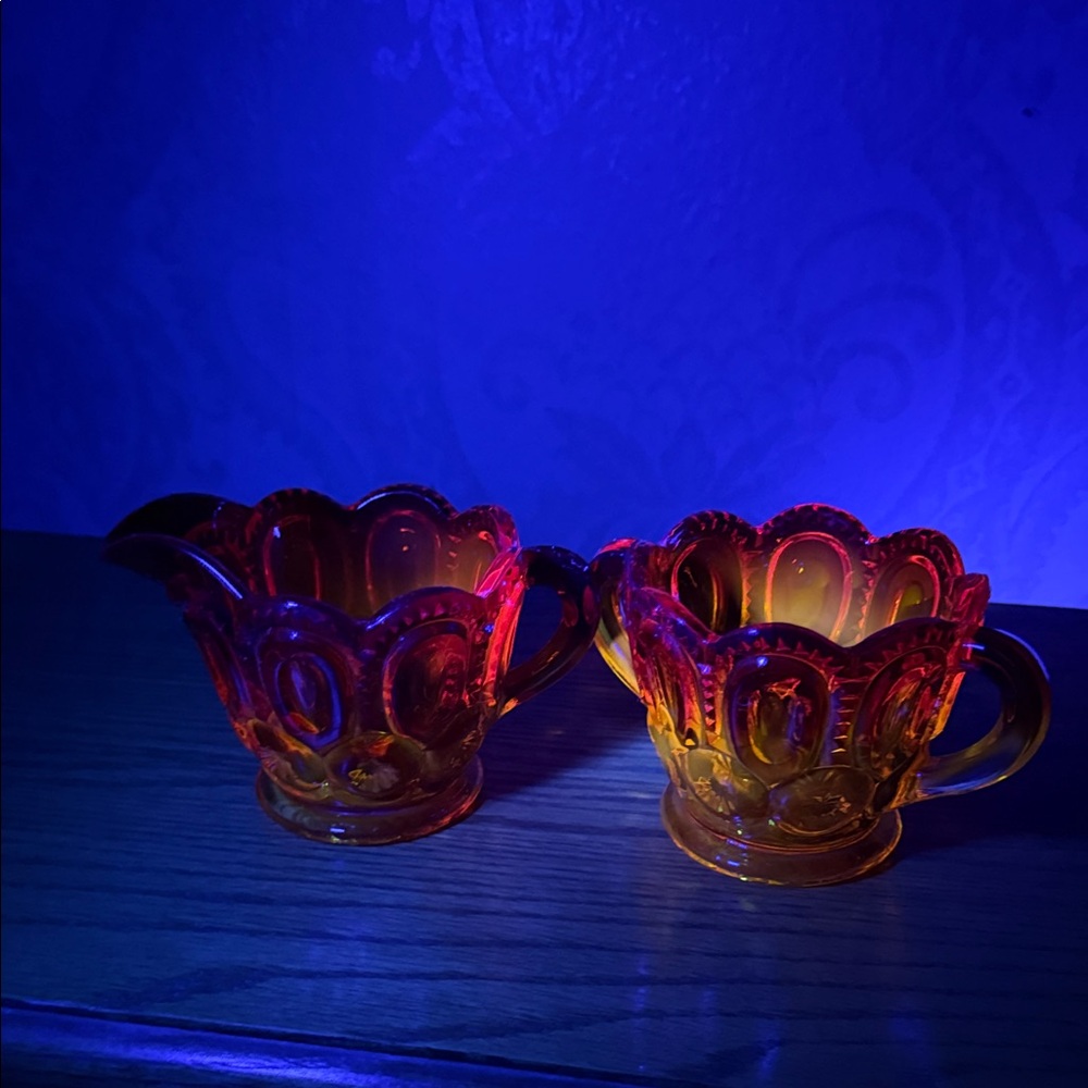 Vintage Moon and Star  Amberina Glass Creamer and Sugar Set